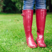 Red wellies on grass