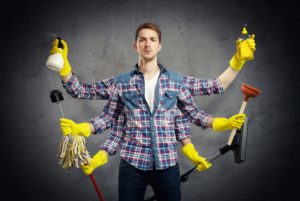 Multi-Armed Man Cleaning